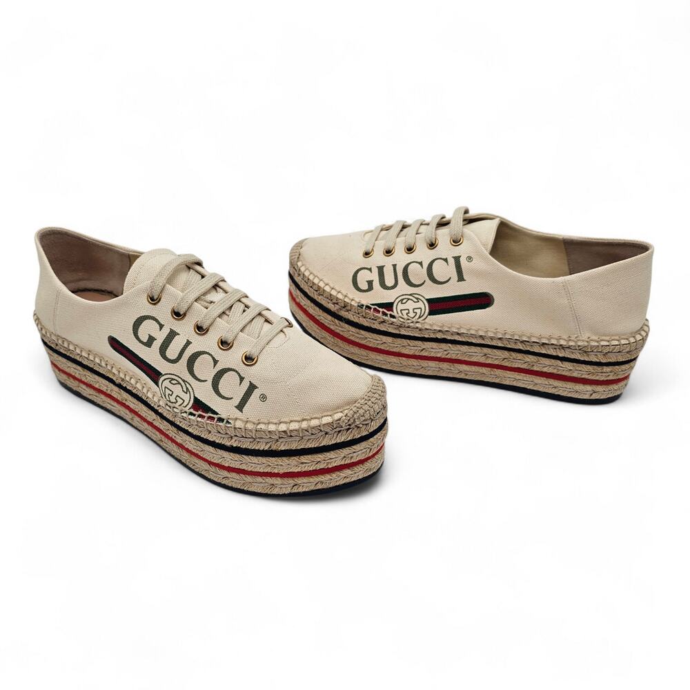 Gucci Lilibeth Platform Espadrille Sneaker White Canvas GG Stripe Size 41 US 11 - Picture 3 of 11